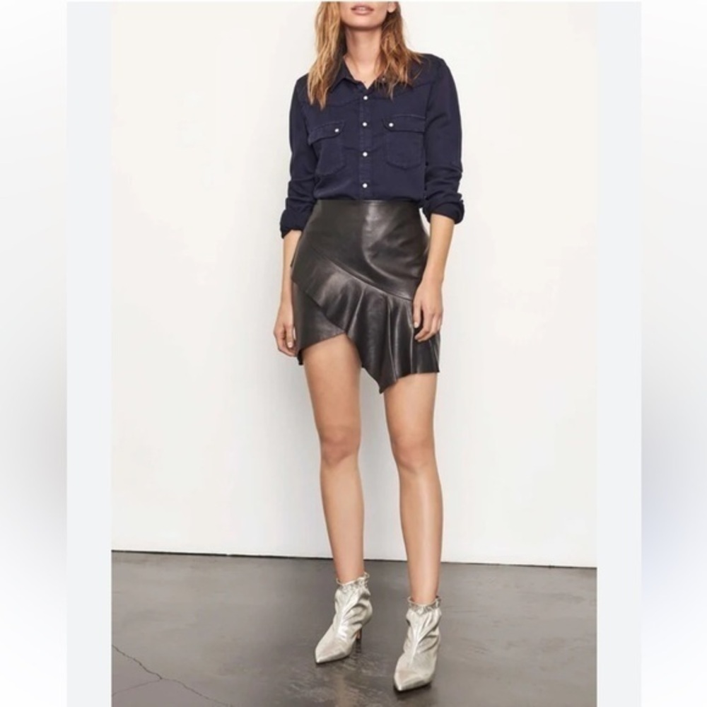 Design Lab Asymmetrical Ruffle Black Faux Leather Mini Skirt Size XS Countrycore